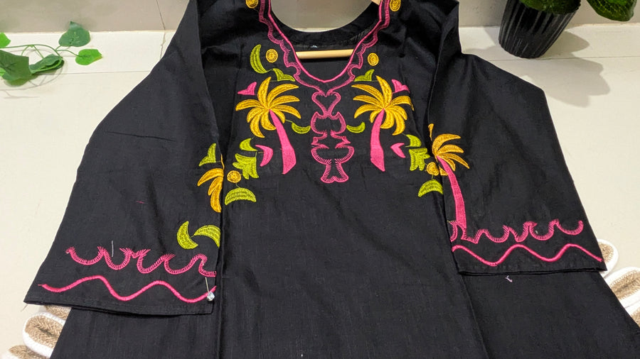 Black Embroidered Cotton Kurti