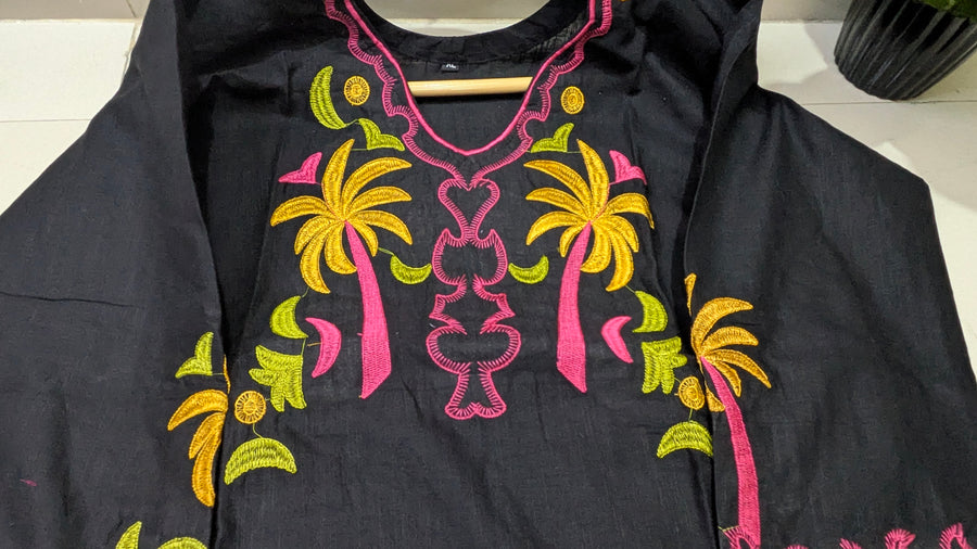 Black Embroidered Cotton Kurti