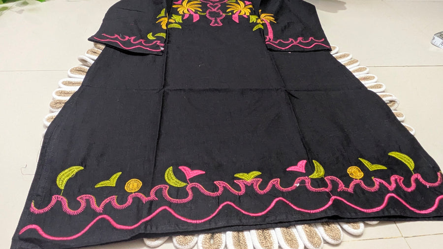 Black Embroidered Cotton Kurti
