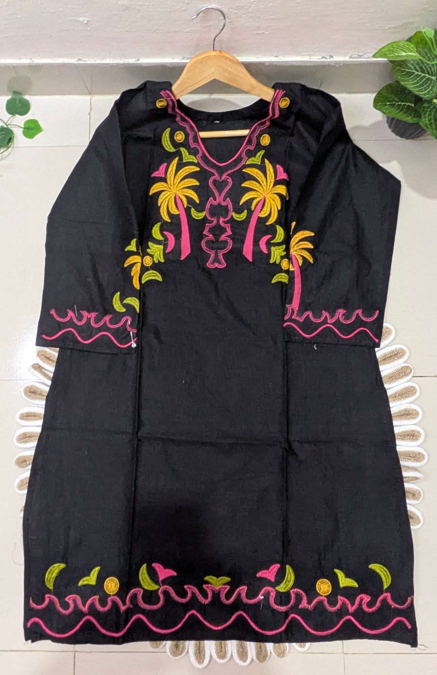 Black Embroidered Cotton Kurti