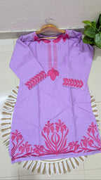 Lavender Floral Embroidered Aarong Cotton Kurti | Summer Kurti for Women
