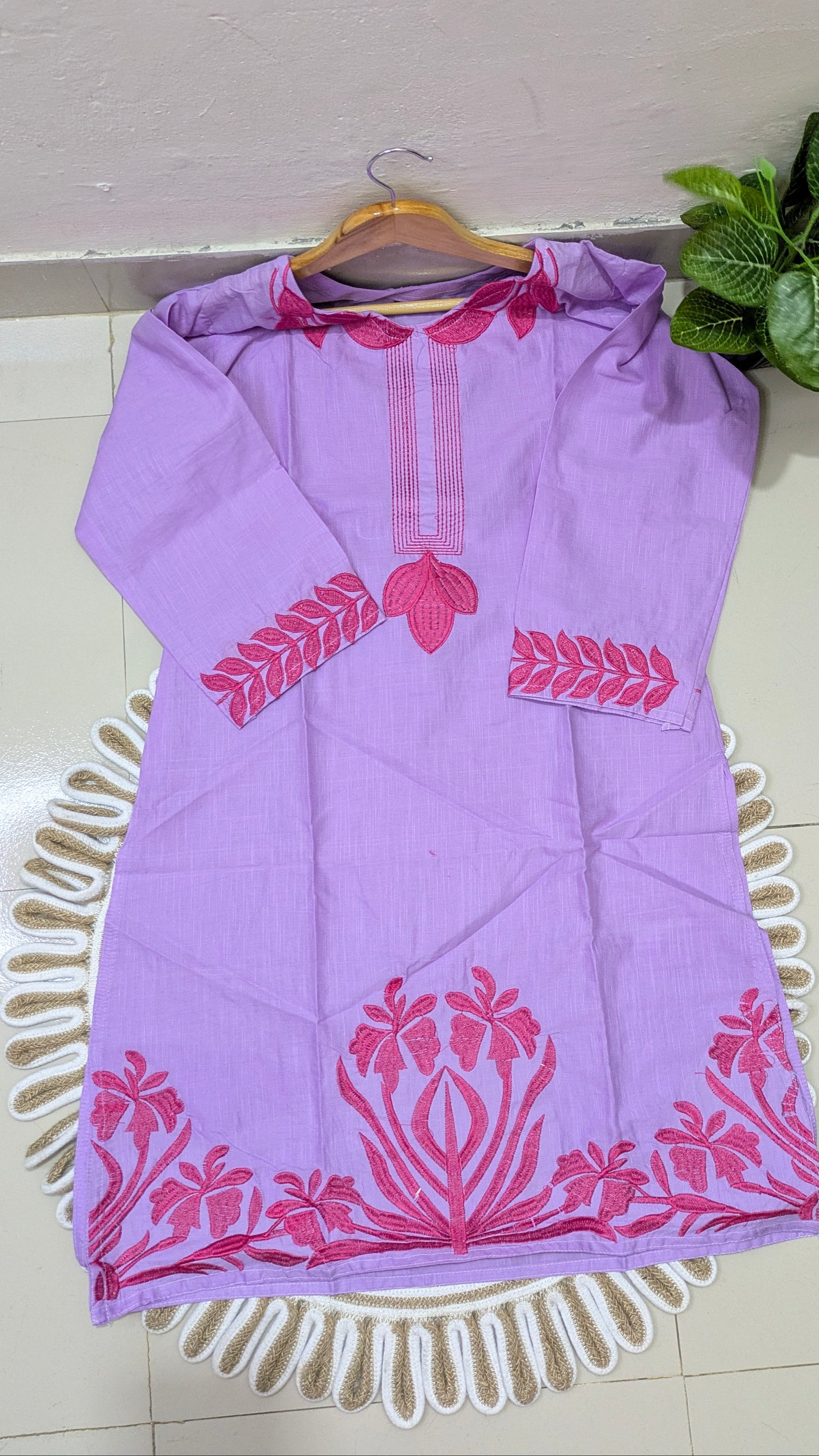 Lavender Floral Embroidered Aarong Cotton Kurti | Summer Kurti for Women