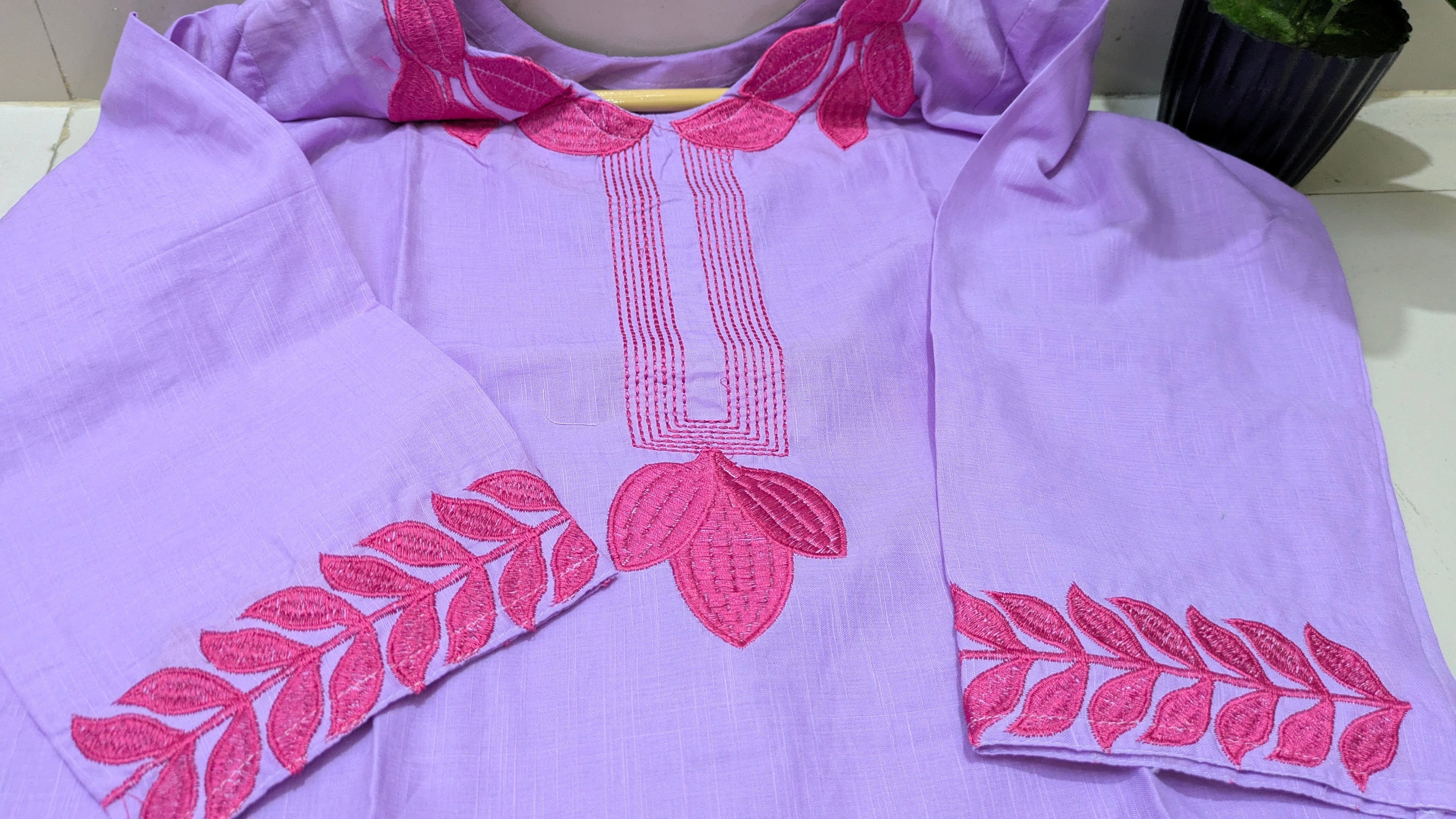 Lavender Floral Embroidered Aarong Cotton Kurti | Summer Kurti for Women