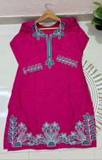 Magenta Floral Embroidered Aarong Cotton Kurti | Summer Kurti for Women