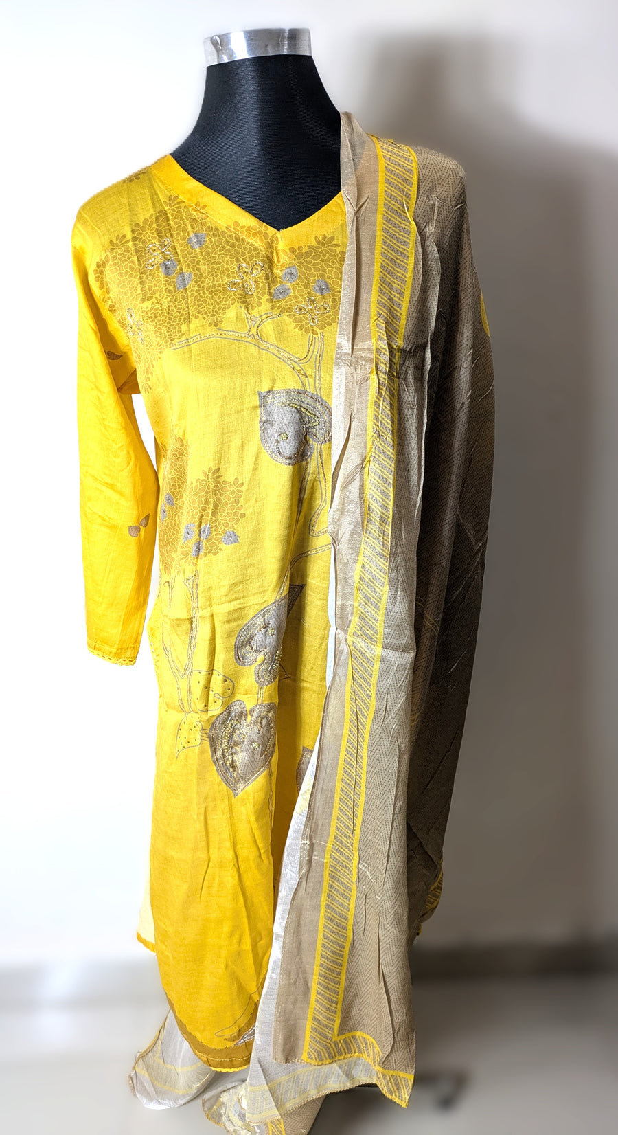 Yellow Ganga Stitched Three-Piece Set