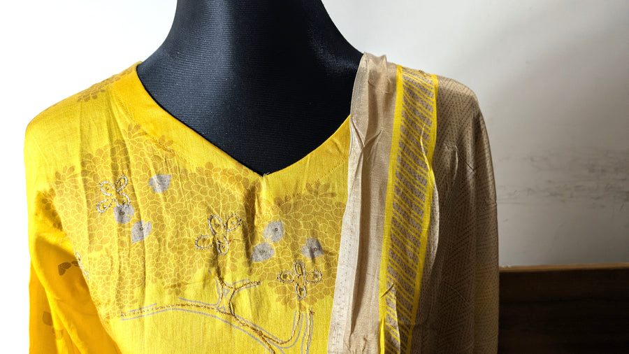 Yellow Ganga Stitched Three-Piece Set