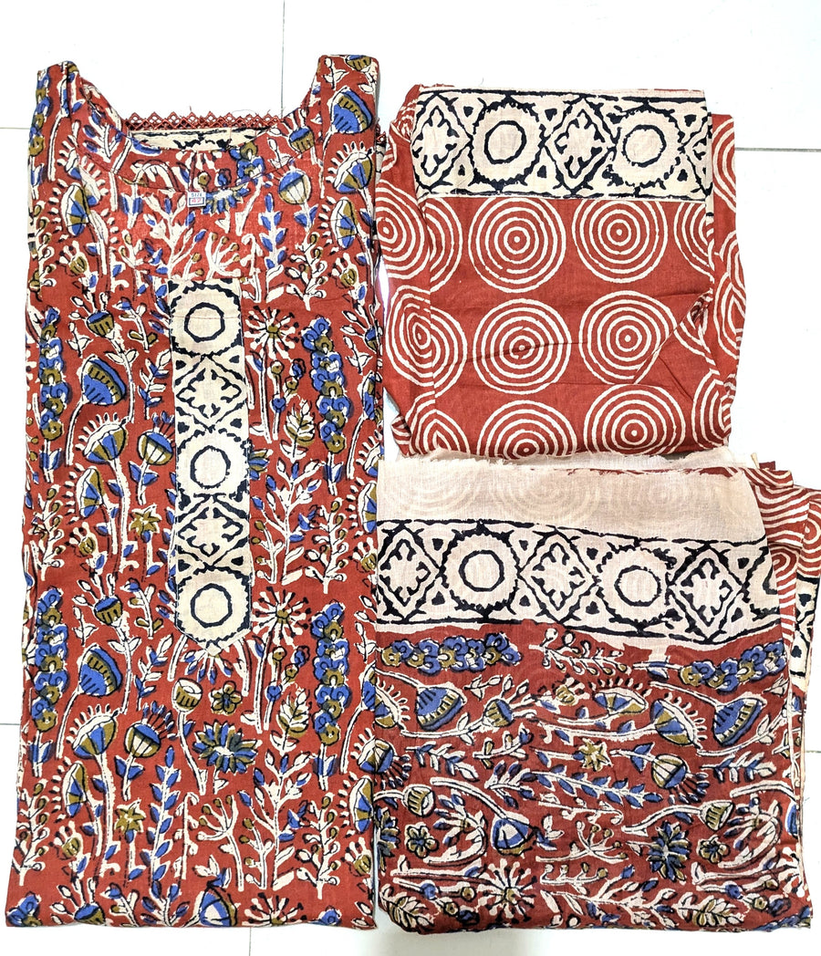 Brick Joypuri Stitched Three-Piece Set