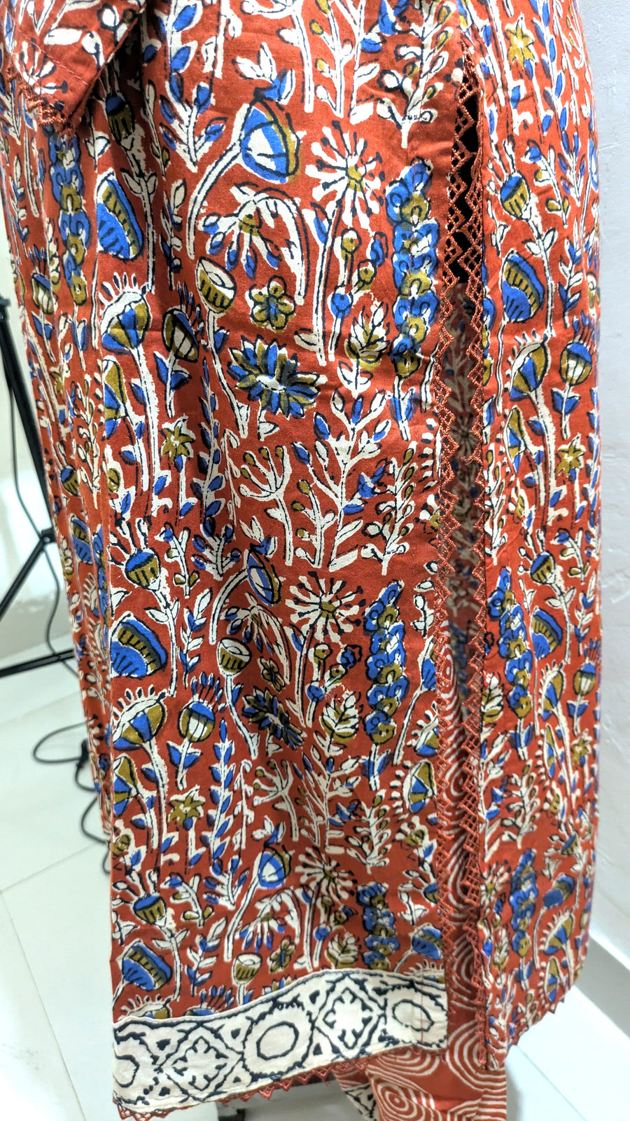 Brick Joypuri Stitched Three-Piece Set