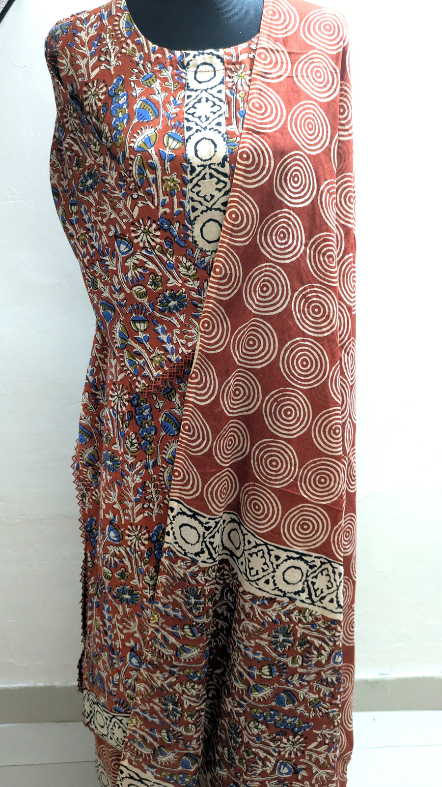 Brick Joypuri Stitched Three-Piece Set