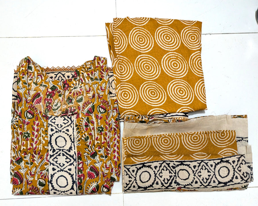Mustard Joypuri Stitched Three-Piece Set