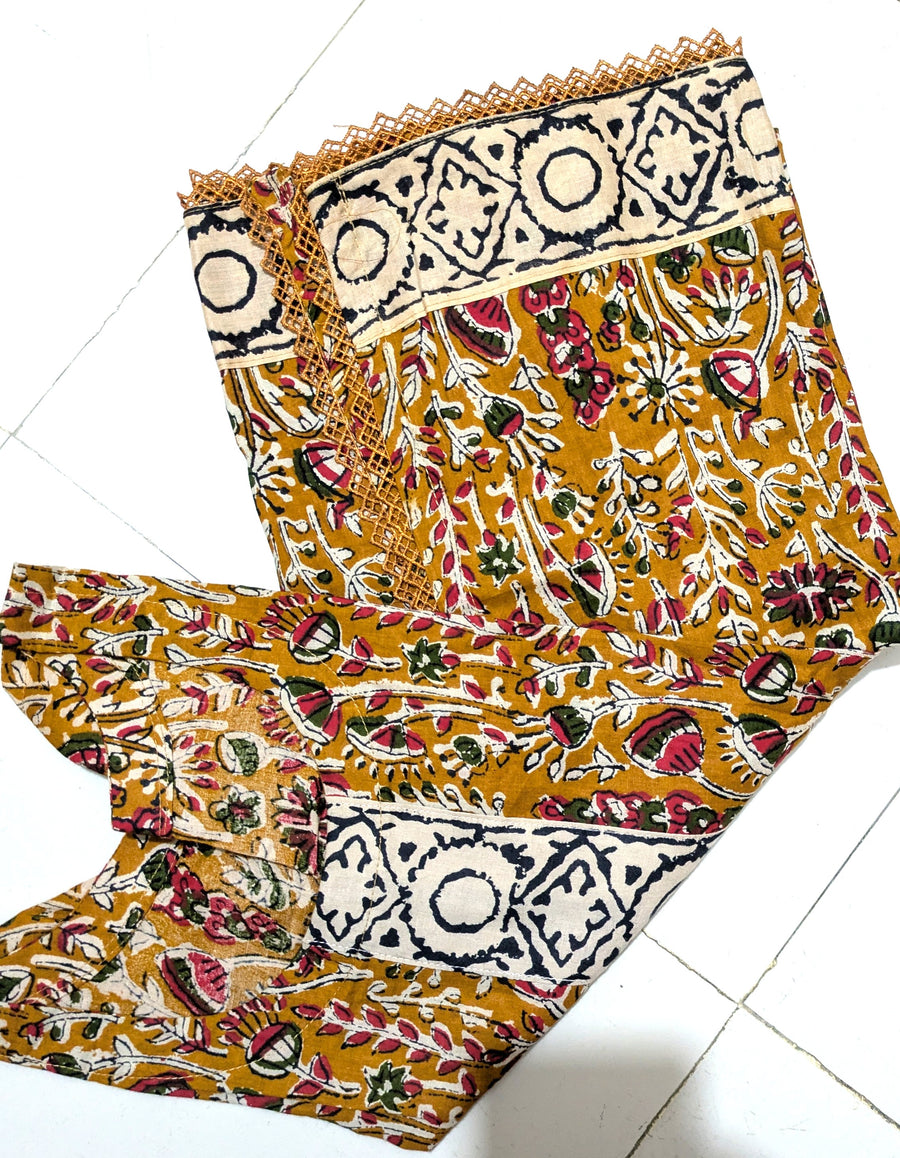 Mustard Joypuri Stitched Three-Piece Set