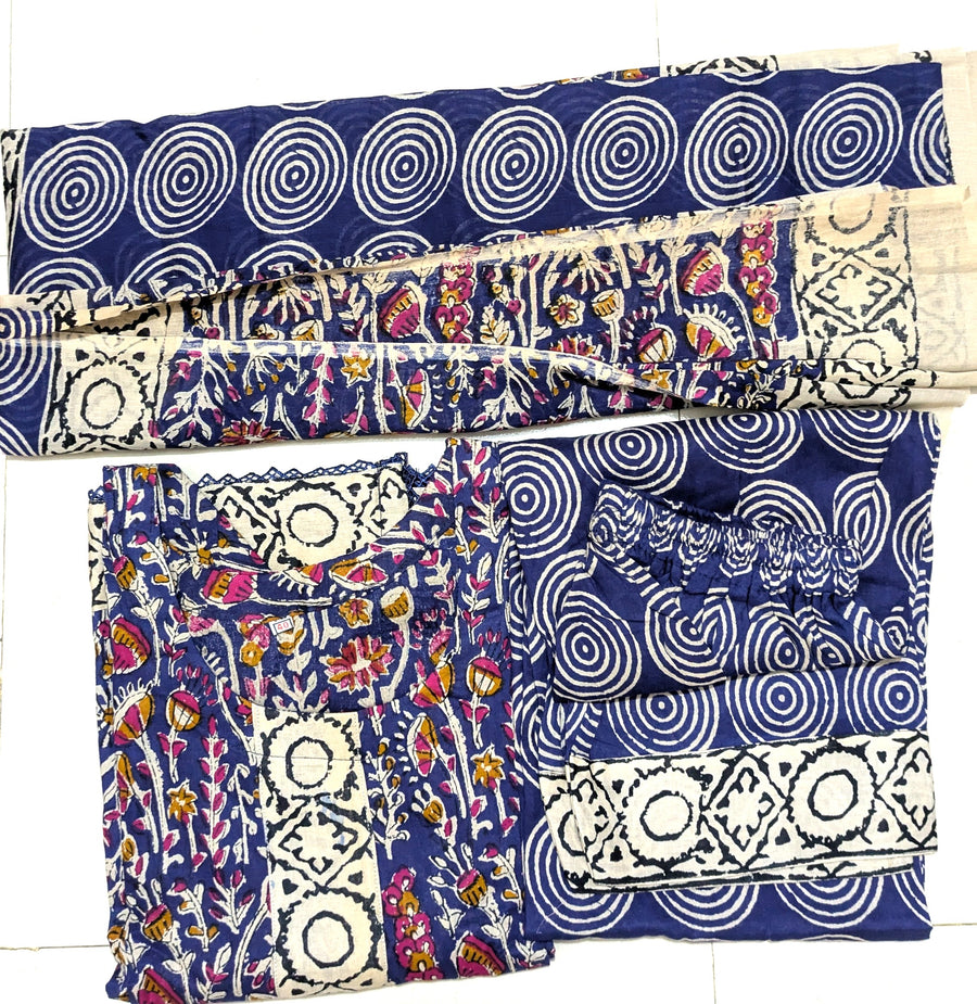 Blue Joypuri Stitched Three-Piece Set