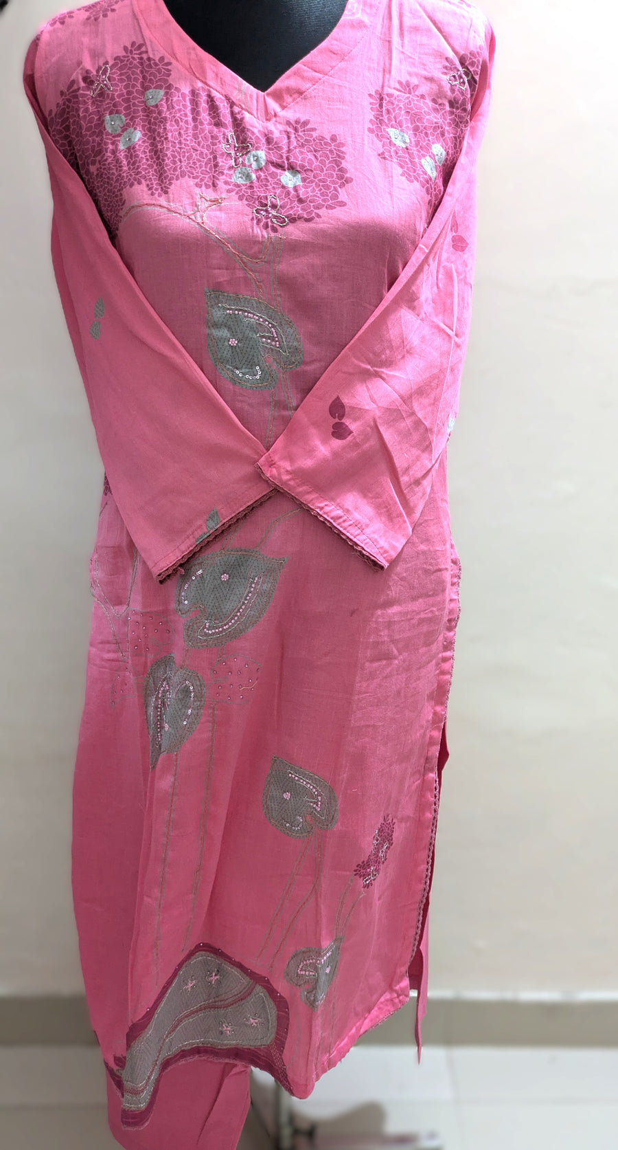 Ganga Pink Stitched Three-Piece Set