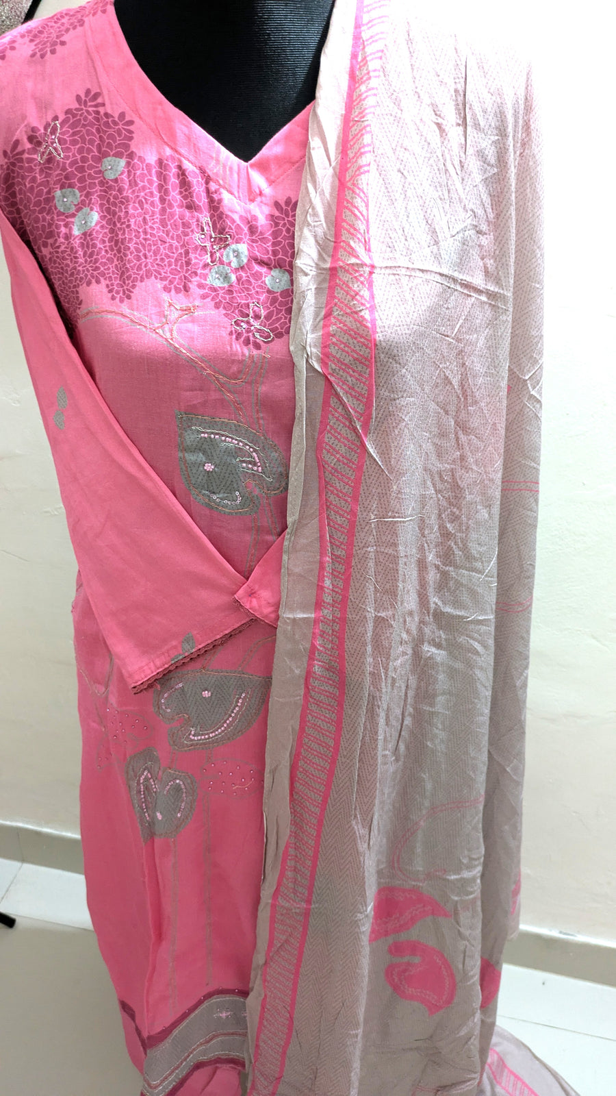 Ganga Pink Stitched Three-Piece Set