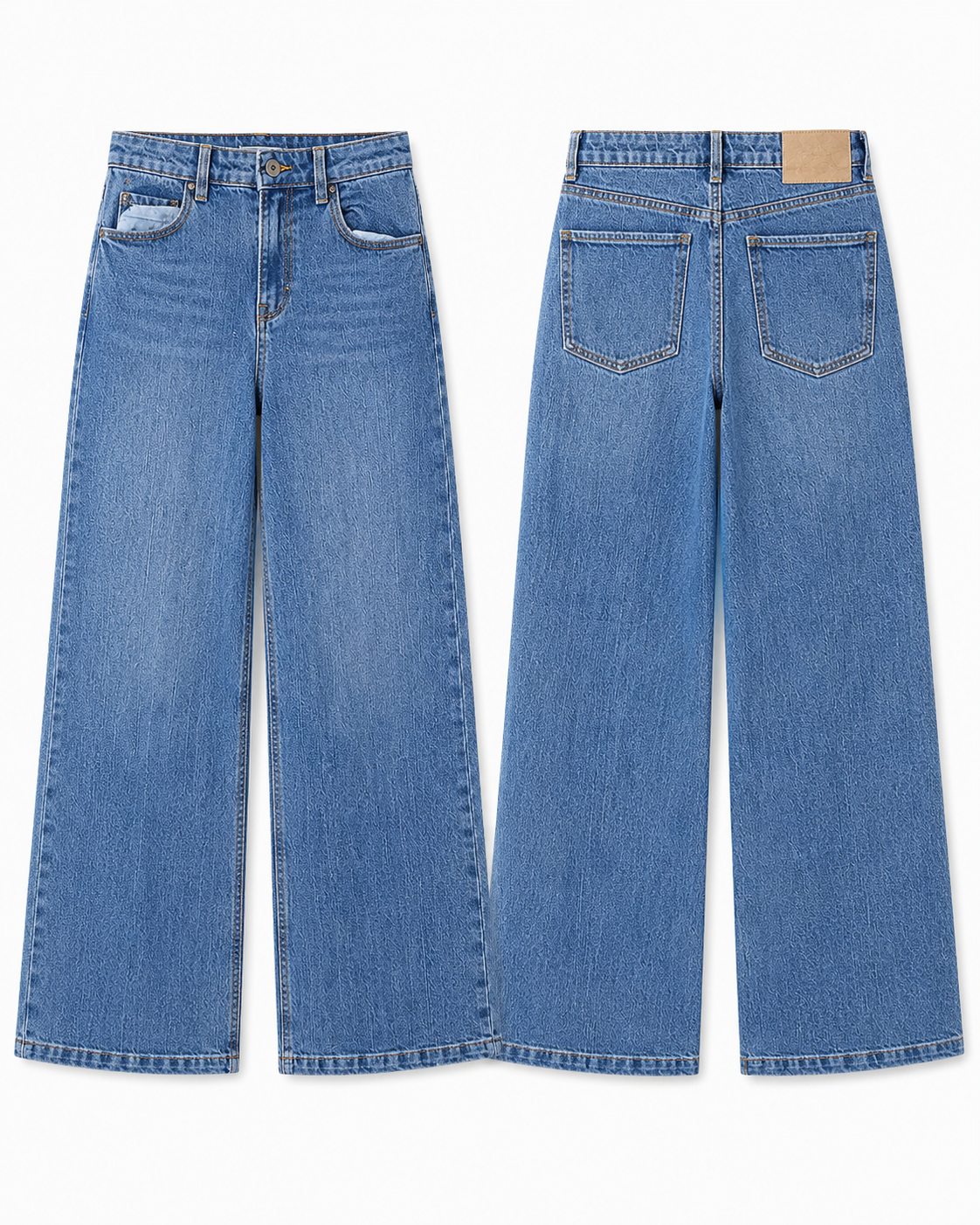 Women's High-Rise Baggy Wide Leg Stretch Denim Jeans | Medium Blue Wash