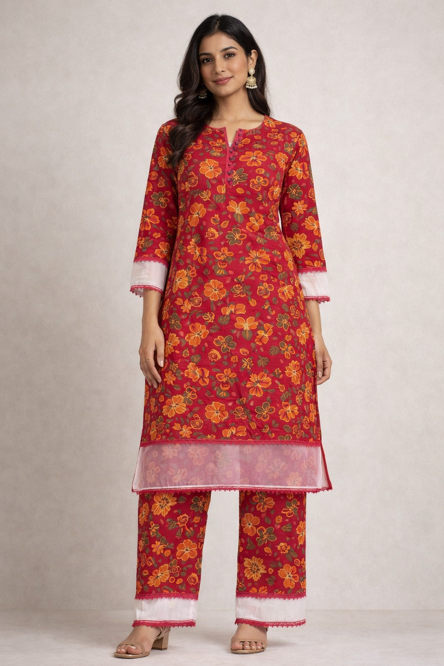 Red Floral Printed Co‑Ord Set for Women