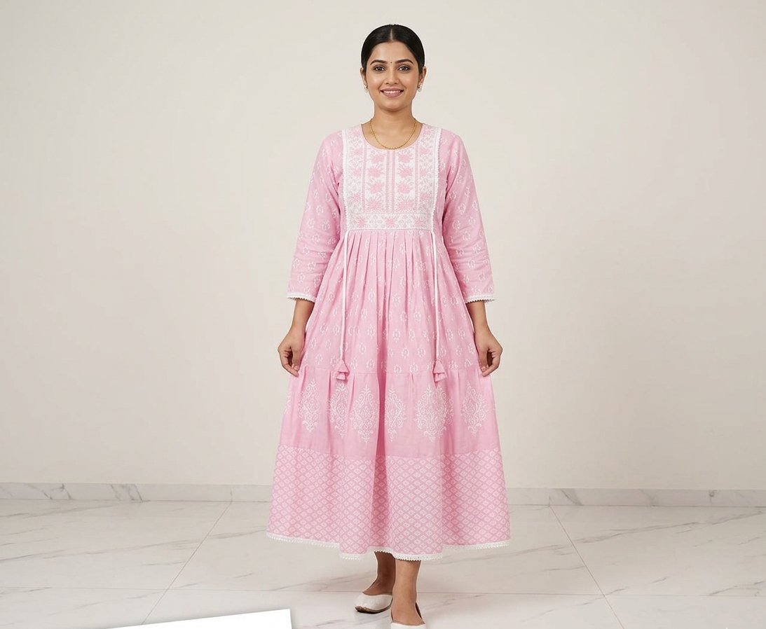Pink Embroidered Anarkali Dress for Women