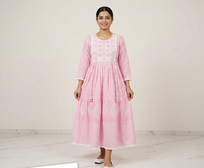 Pink Embroidered Anarkali Dress for Women