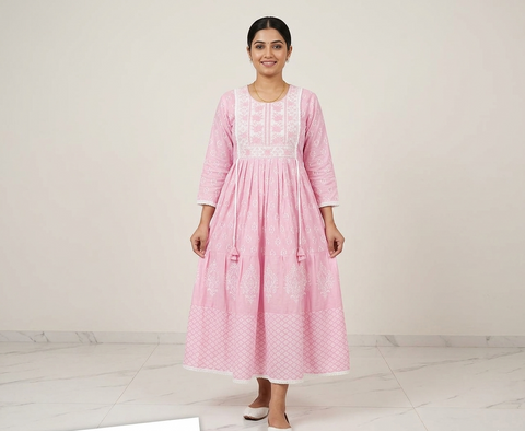 Pink Embroidered Anarkali Dress for Women