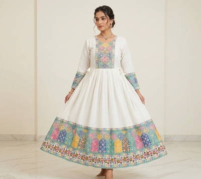 White Embroidered Anarkali Dress for Women