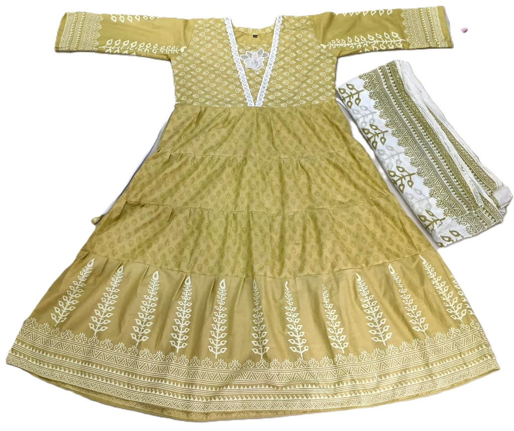 yellow Embroidered Anarkali Dress for Women