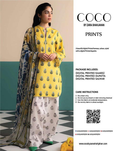 COCO Print Yellow Floral Digital Printed থ্রি-পিস | Regular Wear