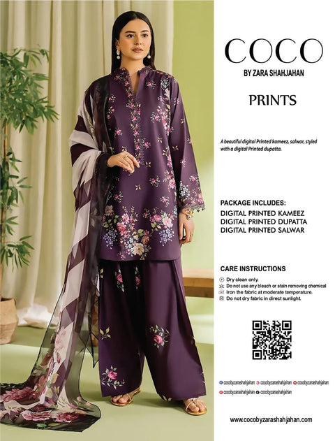 COCO Print Purple Floral Digital Printed থ্রি-পিস |Elegant Regular Wear