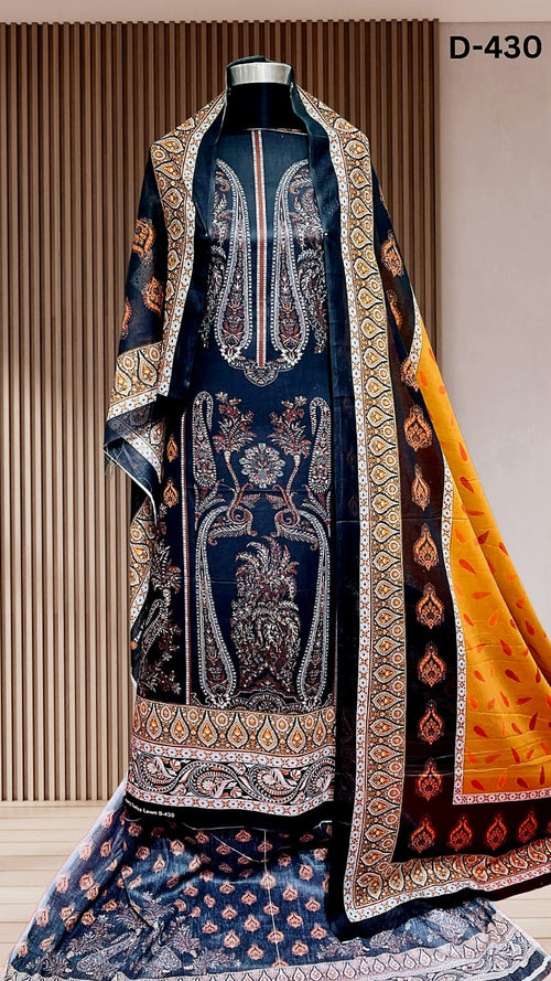 Black & Orange Printed Zam Zam Cotton থ্রি-পিস | Daily Wear-এ বাংলাদেশি নারীদের Bold পোশাক
