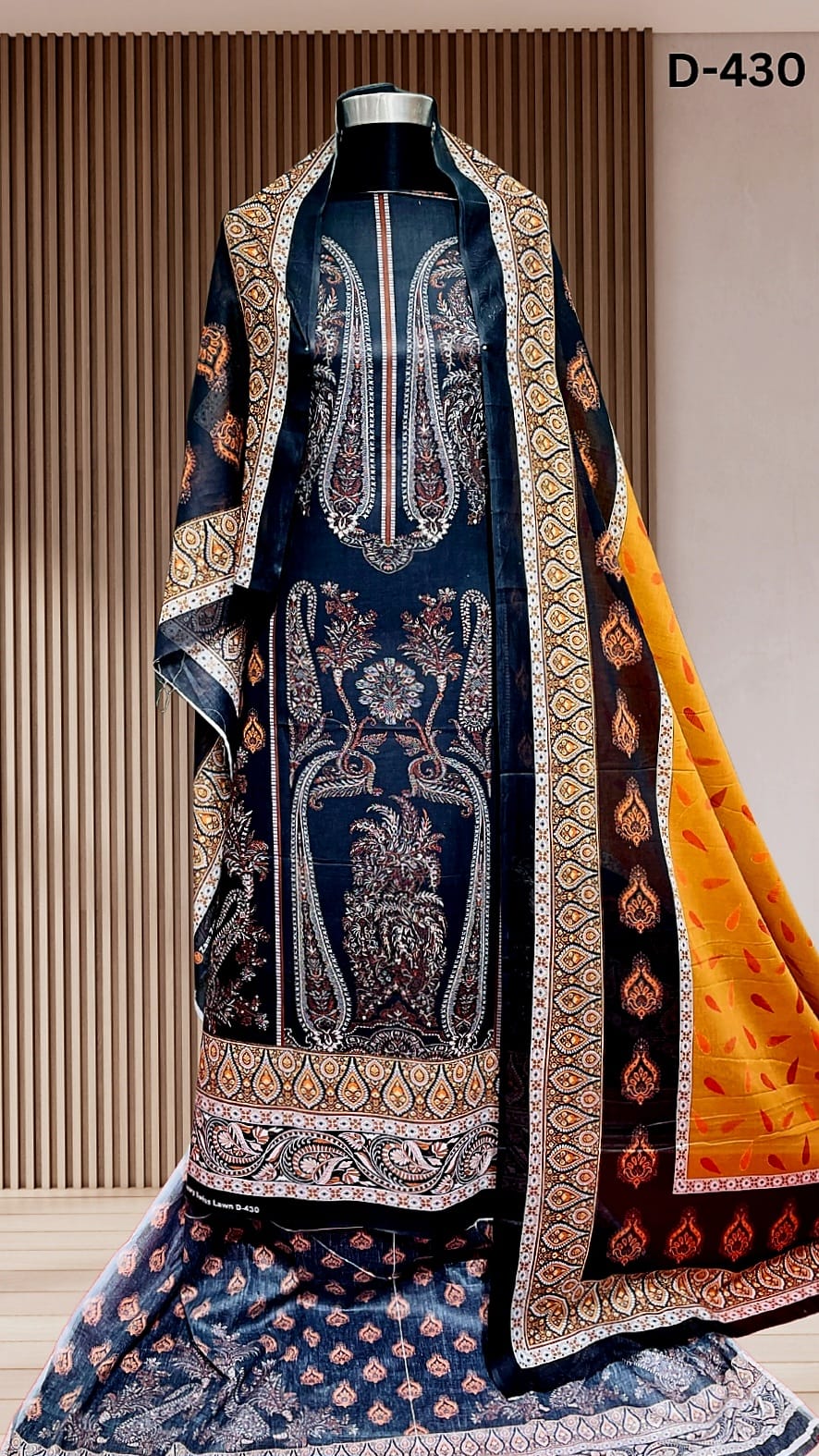 Black & Orange Printed Zam Zam Cotton থ্রি-পিস | Daily Wear-এ বাংলাদেশি নারীদের Bold পোশাক