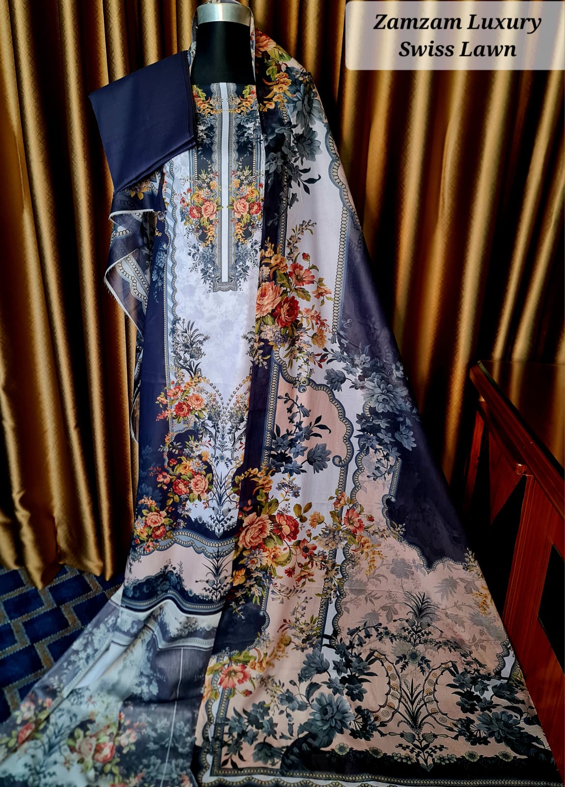 Black & White Printed Zam Zam Cotton থ্রি-পিস | বাংলাদেশি নারীদের Timeless Daily Wear