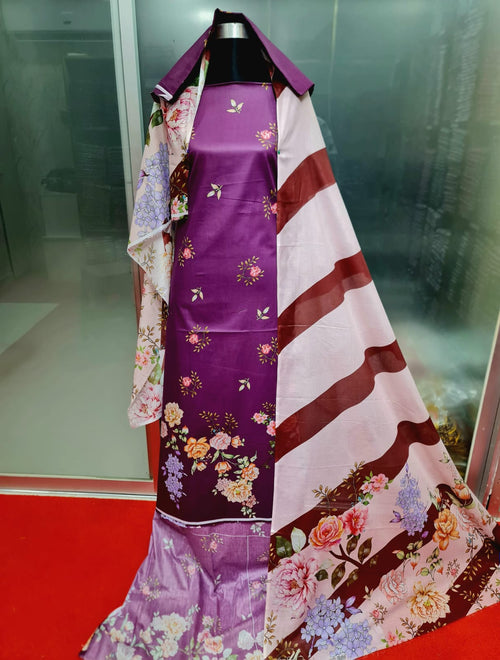 COCO Print Purple Floral Digital Printed থ্রি-পিস |Elegant Regular Wear
