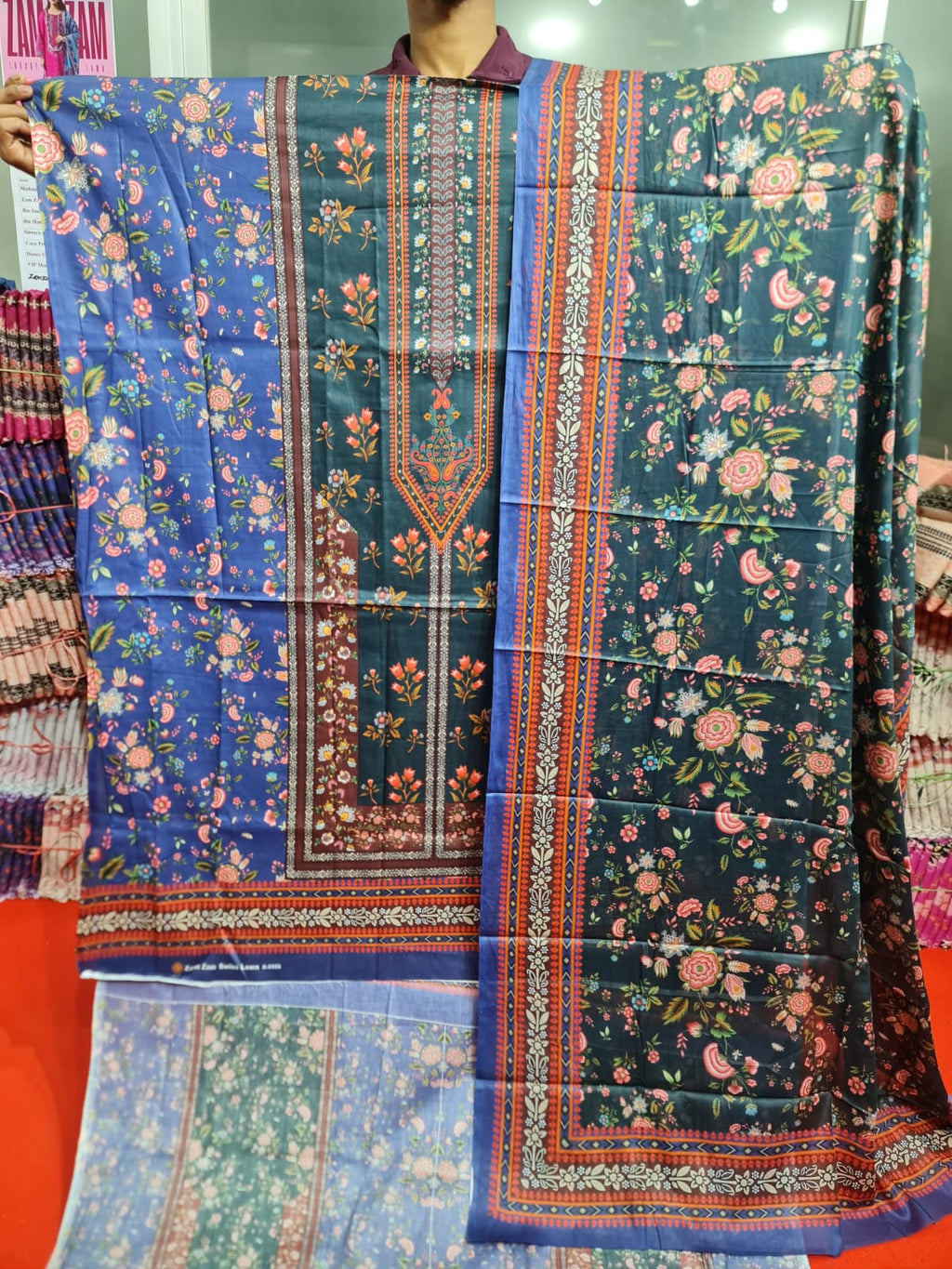 Zam Zam A+ Grade Blue Floral Printed থ্রি-পিস | বাংলাদেশি নারীদের Premium Regular Wear