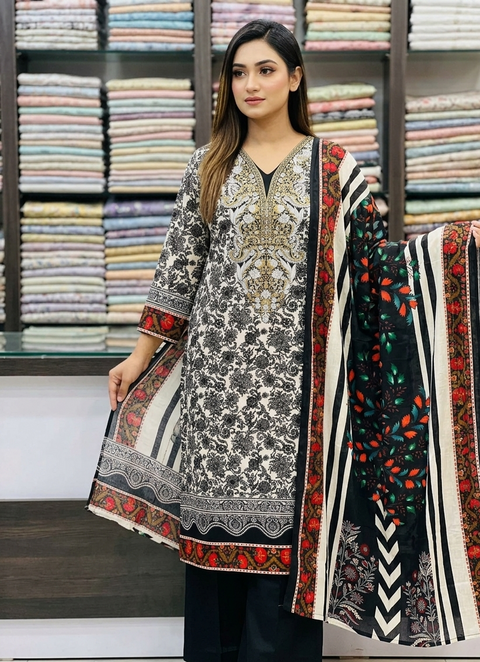 Multicolor Printed Zam Zam Cotton থ্রি-পিস | বাংলাদেশি নারীদের Regular Wear-এ রঙিন পছন্দ