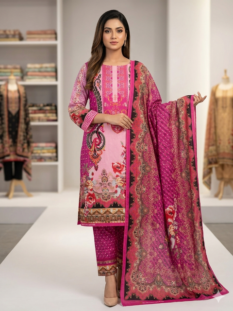 Magenta Zam Zam Cotton থ্রি-পিস | Daily Wear-এ বাংলাদেশি নারীদের সেরা পছন্দ