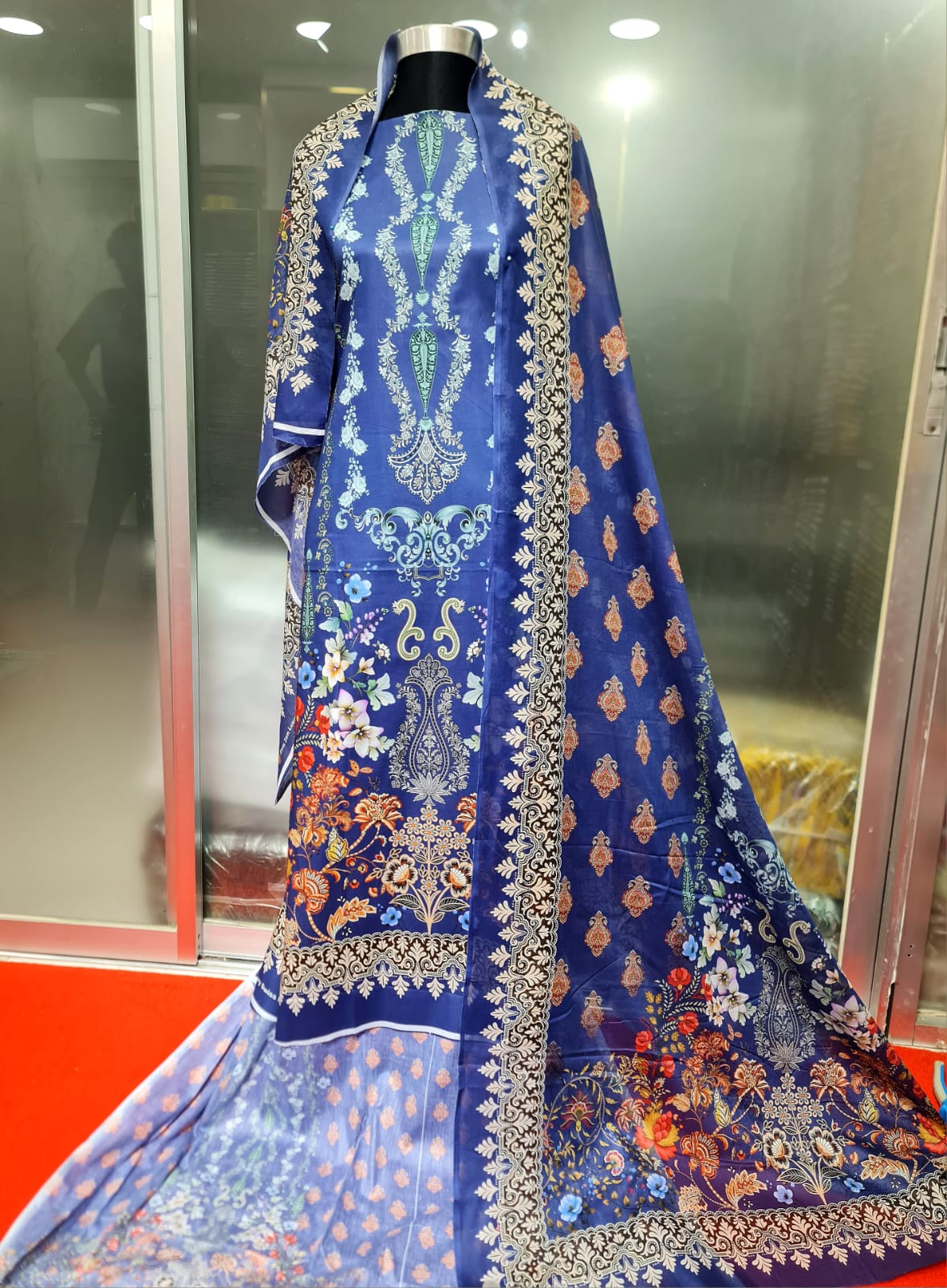 Zam Zam Cotton থ্রি-পিস | Royal Blue Floral Printed | A+ Grade Unstitched | বাংলাদেশি নারীদের Regular Wear