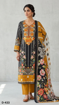 Zam Zam Cotton থ্রি-পিস | Black & Mustard Bold Floral Printed | A+ Grade Unstitched | বাংলাদেশি নারীদের Regular Wear