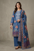 Zam Zam Cotton থ্রি-পিস | Slate Blue Elegant Floral Printed | A+ Grade Unstitched | বাংলাদেশি নারীদের Regular Wear