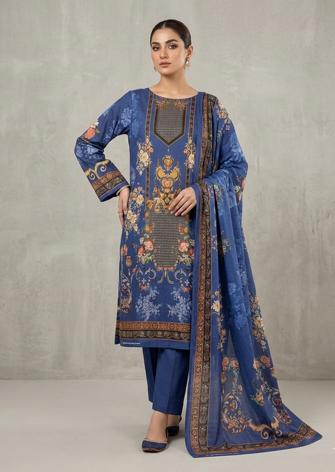 Zam Zam Luxury Swiss Lawn থ্রি-পিস | Royal Blue Baroque Floral Printed | Unstitched | Women Regular Wear