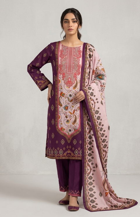 Zam Zam Luxury Swiss Lawn থ্রি-পিস | Purple & Pink Paisley Geometric Printed | Unstitched | Regular Wear
