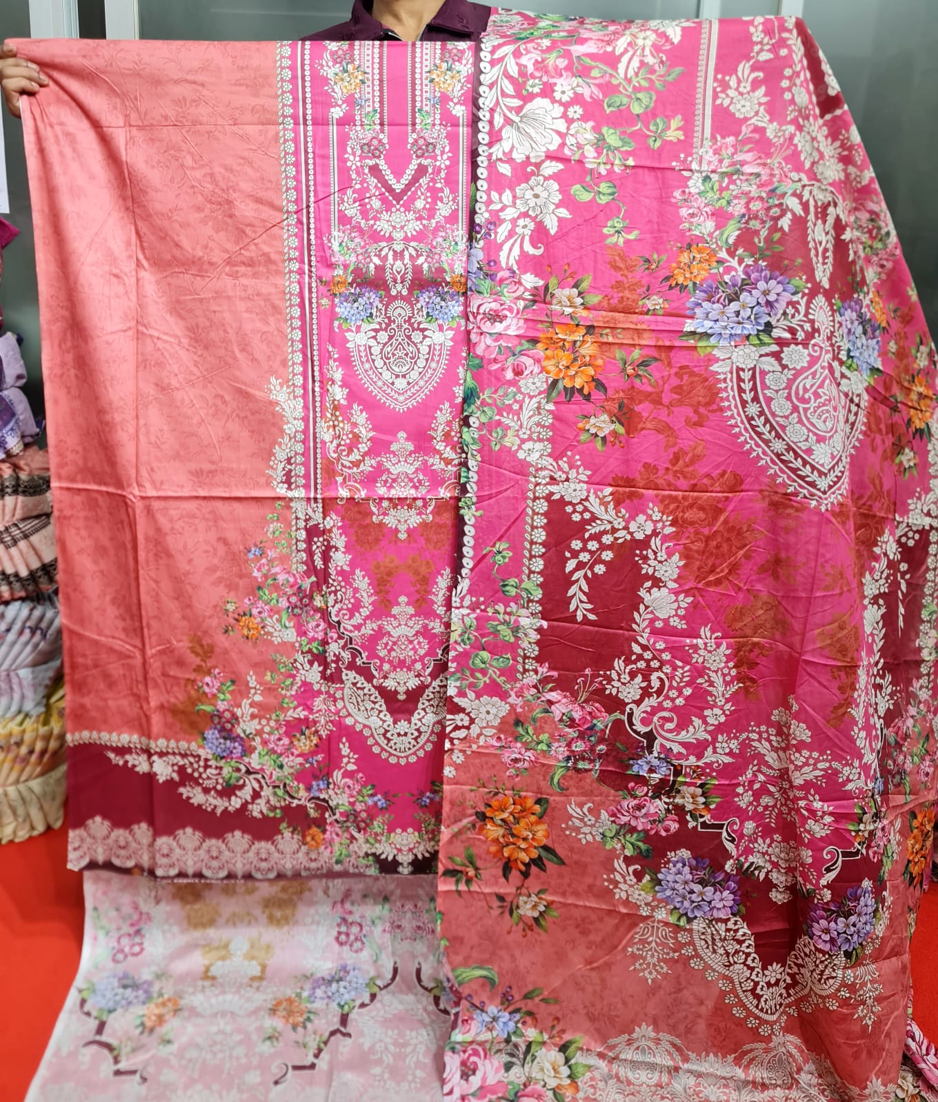Zam Zam Cotton থ্রি-পিস | Coral Pink Floral & Paisley Printed | A+ Grade Unstitched |  Regular Wear