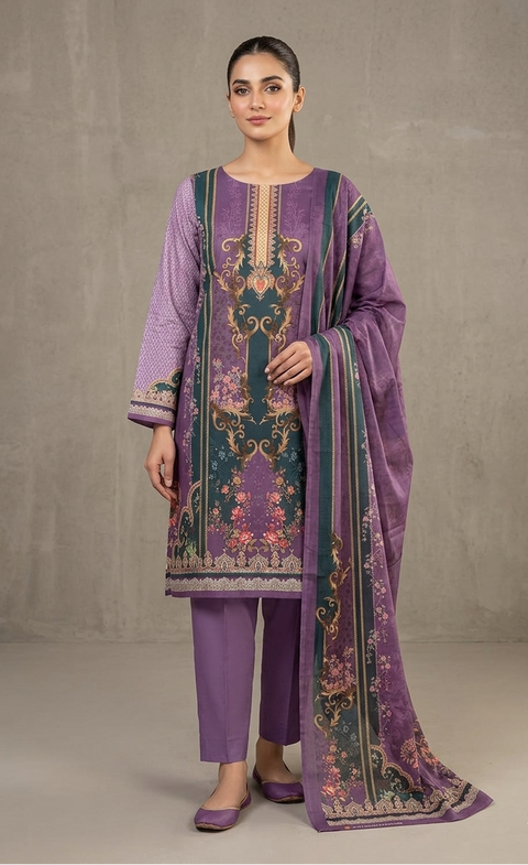 Zam Zam Cotton থ্রি-পিস | Mauve Purple Baroque Floral Printed | A+ Grade Unstitched | বাংলাদেশি নারীদের Regular Wear