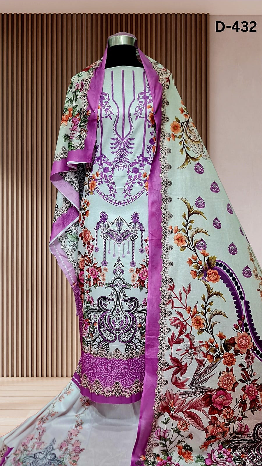 Zam Zam Cotton থ্রি-পিস | Mint Green & Lavender Baroque Floral Printed | A+ Grade Unstitched | বাংলাদেশি নারীদের Regular Wear