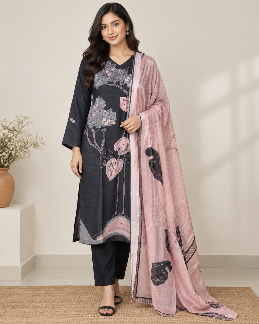 Ganga Black Stitched Three-Piece Set