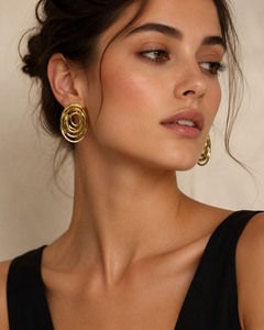 Gold Stainless Steel Oval Swirl Stud Earrings – Vintage Chunky Studs | One Size