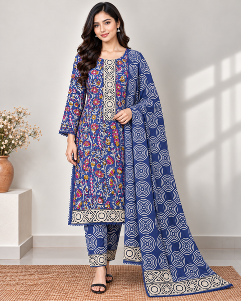 Blue Joypuri Stitched Three-Piece Set