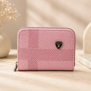Mini Zipper Wallet for Women & Students — Blush Pink Chevron