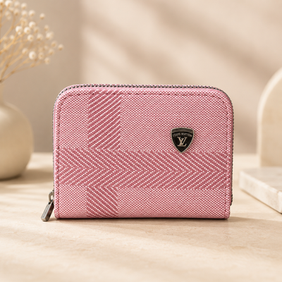 Mini Zipper Wallet for Women & Students — Blush Pink Chevron