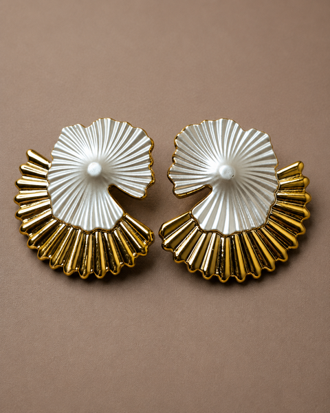Gold & Silver Ribbed Sunflower Disc Earrings – Vintage Statement Studs | One Size