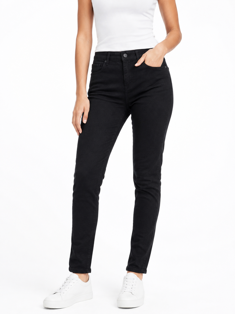 Women's Skinny Fit Black Gabardine Jeans | Slim Leg High-Rise Pants