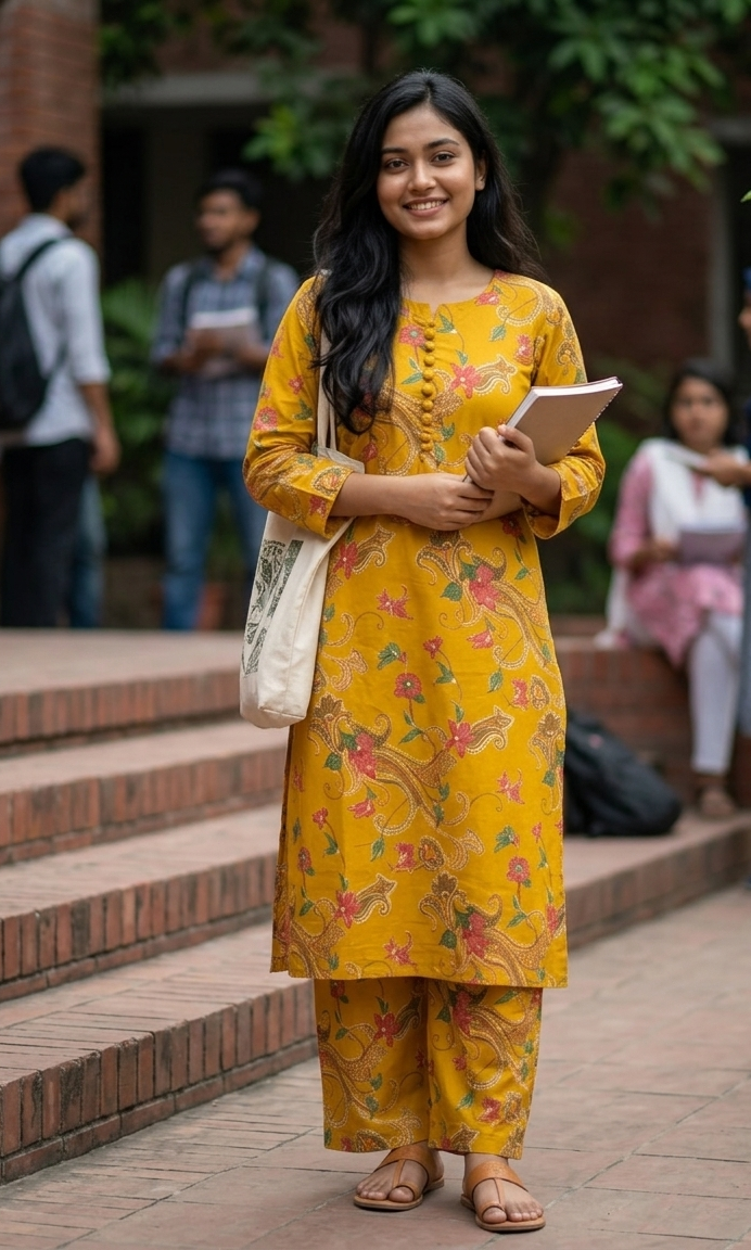 Yellow Floral Cotton Kurti & Palazzo Set